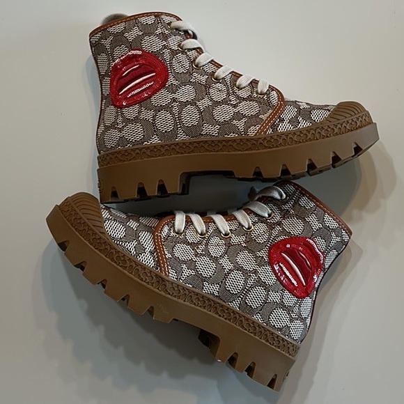 NWT Coach X Tom Wesselmann Trooper Mid Top Boot Signature Jacquard Leather Shoe - Picture 2 of 8